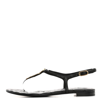 CHANEL Calfskin Paris Dallas Quilted Star CC Thong Sandals 37 Black