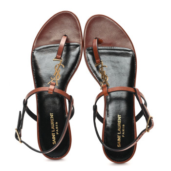 SAINT LAURENT Calfskin Maine Cassandra Monogram 05 Sandals 40 New Papaya