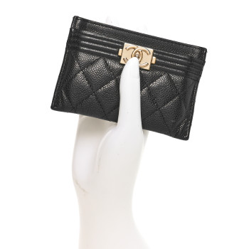 CHANEL Caviar Quilted Boy Card Holder Black