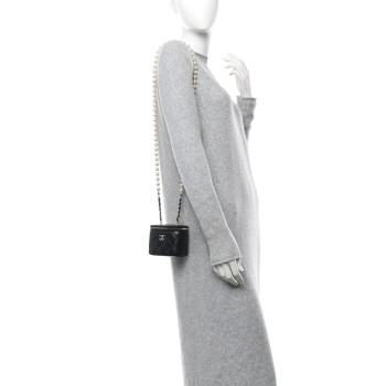 CHANEL Lambskin Quilted Mini Vanity Case With Pearl Chain Black