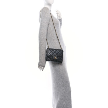 CHANEL Lambskin Quilted Chanel Square Flap Black