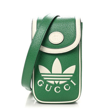 GUCCI X ADIDAS Textured Dollar Calfskin Trefoil Embossed Phone Crossbody Bag New Shamarock