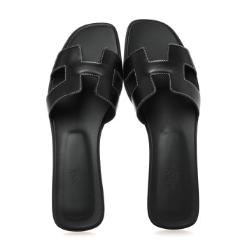 HERMES Box Calfskin Oran Sandals 41 Black