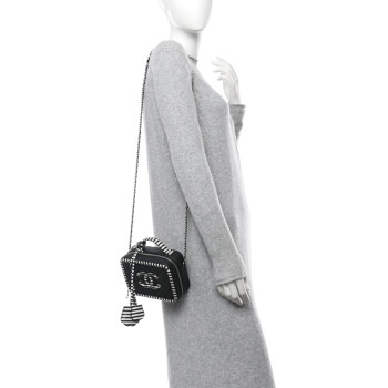 CHANEL Caviar Quilted Striped Small CC Filigree Vanity Case Black White