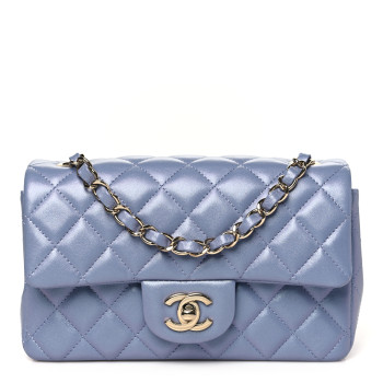 CHANEL Iridescent Lambskin Quilted Mini Rectangular Flap Light Purple