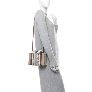 CHLOE Cotton Calfskin Mini Woody Ribbon Tote White Brown