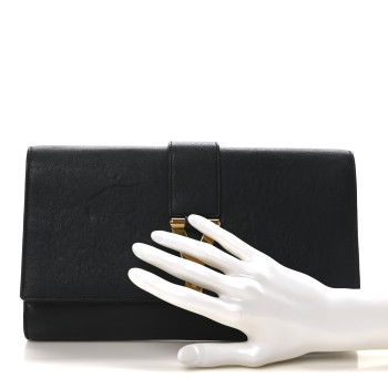 SAINT LAURENT Textured Calfskin Classic Y Ligne Clutch Navy Blue