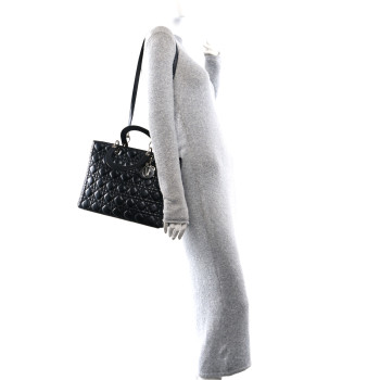 CHRISTIAN DIOR Lambskin Cannage Large Lady Dior Black