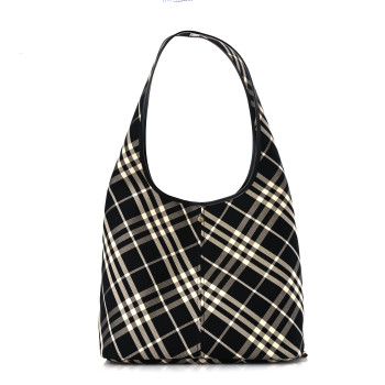 BURBERRY Canvas Check Large Shoulder Bag Black Calico