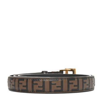 FENDI Cuoio Romano Glazed Fabric FF 1974 Reversible Belt 85 34 Black Tobacco
