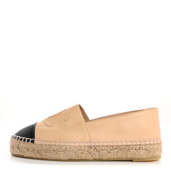CHANEL Lambskin CC Espadrilles 37 Beige Black