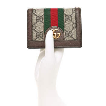 GUCCI GG Supreme Monogram Textured Dollar Calfskin Web Ophidia Card Case Beige New Acero