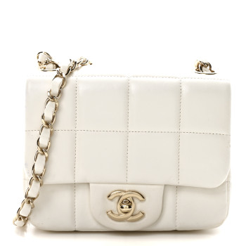 CHANEL Lambskin Resin Crystal Square Quilted Monacoco Mini Square Flap White