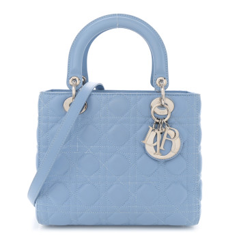 CHRISTIAN DIOR Lambskin Cannage Medium Lady Dior Light Blue