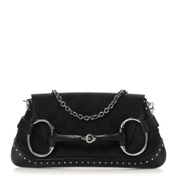 GUCCI Monogram Studded Horsebit Clutch Black