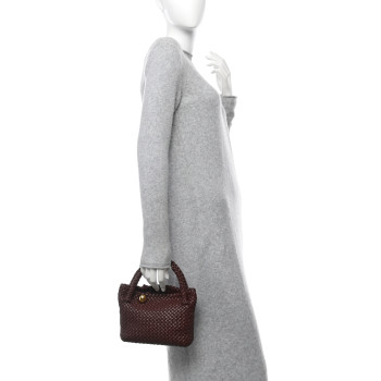BOTTEGA VENETA Lambskin Intreccio Small Tosca Crossbody Madder Brown