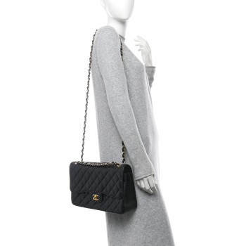CHANEL Caviar Quilted Jumbo Double Flap Black