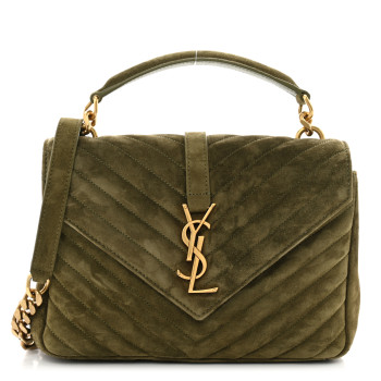 SAINT LAURENT Suede Matelasse Chevron Monogram Medium College Bag Loden Green