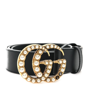 GUCCI Moon Calfskin Pearl Double G 70mm Belt 95 38 Black Cream
