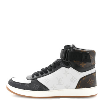 LOUIS VUITTON Calfskin Monogram Mens Rivoli High Top Sneakers 8 Black