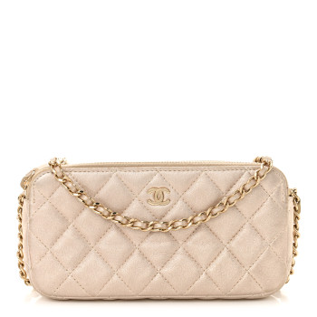 CHANEL Metallic Lambskin Quilted Small Clutch With Chain Gold