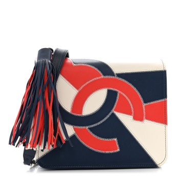 CHANEL Lambskin Patchwork CC Tassel Crossbody Bag White Blue Red
