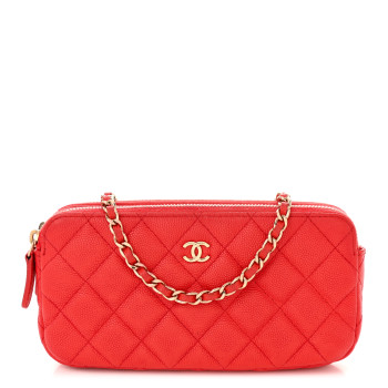CHANEL Caviar Quilted Small Clutch With Chain Red