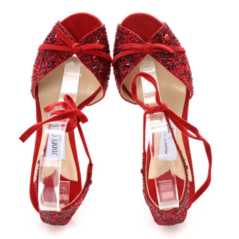 JIMMY CHOO Suede Crystal Talaya 100 Pumps 35.5 Red