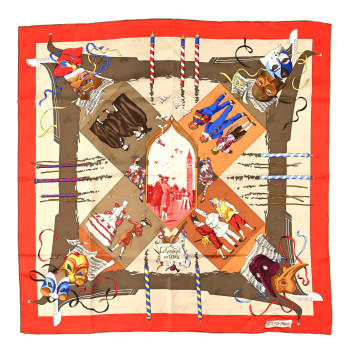 HERMES Silk Le Carnaval de Venise Scarf 90
