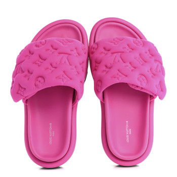LOUIS VUITTON Technical Fabric Embossed Monogram Pool Pillow Comfort Mules 37 Fuchsia