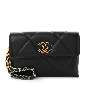 CHANEL Lambskin Quilted Chanel 19 Flap Clutch Black