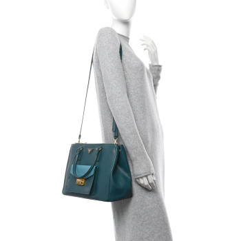 PRADA Saffiano Lux Galleria Front Pocket Tote Ottanio Cobalto