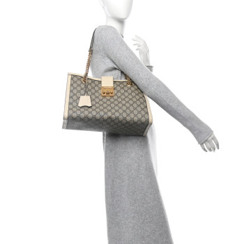 GUCCI GG Supreme Monogram Medium Padlock Tote White