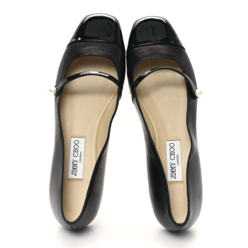 JIMMY CHOO Lambskin Patent Elisa Mary Jane Flats 40 Black