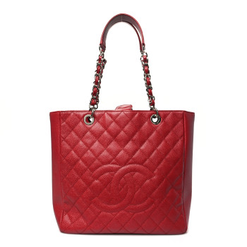CHANEL Caviar Quilted Vertical Grand Shopping Tote GST Red