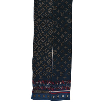 LOUIS VUITTON Silk Monogram Map Bandeau Petrole Blue