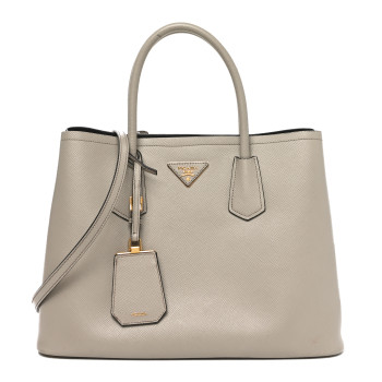 PRADA Saffiano Cuir Small Double Bag Pomice