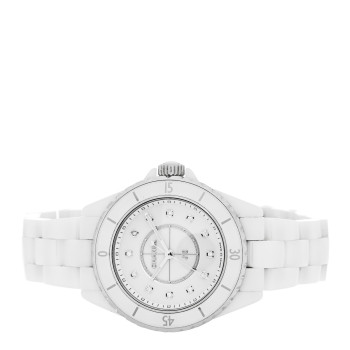 CHANEL Stainless Steel Ceramic Diamond 33mm J12 Quartz Watch White