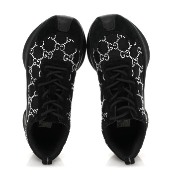 GUCCI Tela Retino Mesh Crystal Suede GG Monogram Womens Gucci Run Sneakers 37 Black Silver