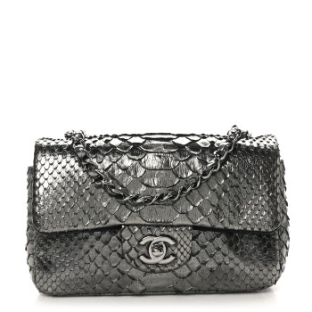 CHANEL Metallic Snakeskin Mini Rectangular Flap Dark Silver