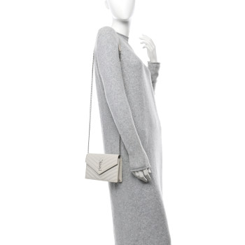 SAINT LAURENT Grain De Poudre Matelasse Chevron Monogram Envelope Chain Wallet Crema Soft