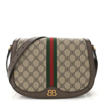 GUCCI X BALENCIAGA BB Supreme Monogram Web Small Ophidia Shoulder Bag Beige New Acero