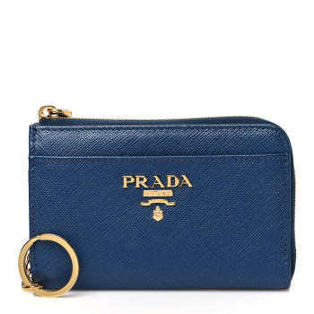 PRADA Saffiano Metal Zip Around Keychain Bluette
