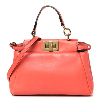 FENDI Shiny Nappa Micro Peekaboo Iconic Satchel Rosso Pimento