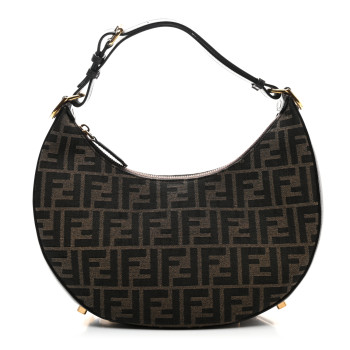 FENDI Fabric Jacquard Vitello Grace FF 1974 Small Fendigraphy Hobo Bag Tobacco Moro Ebano