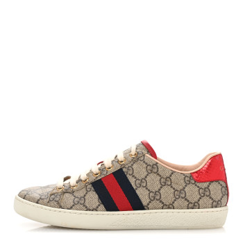GUCCI GG Supreme Monogram Womens Ace Low-Top Sneaker 36.5 Beige