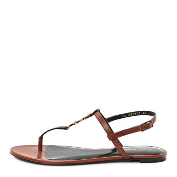 SAINT LAURENT Calfskin Maine Cassandra Monogram 05 Sandals 40 New Papaya