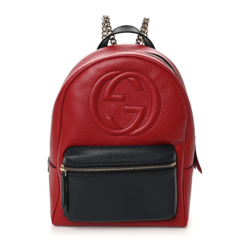 GUCCI Pebbled Calfskin Bi-Color Soho Chain Backpack Red Navy