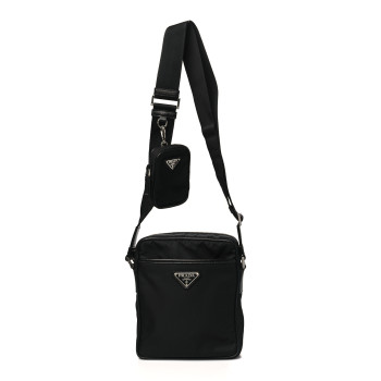 PRADA Tessuto Nylon Saffiano Pocket Messenger Shoulder Bag Black