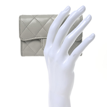 CHANEL Caviar Quilted Flap Card Holder Wallet Grey